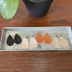 Set of 4 Earrings, Braided Faux Leather Earrings, Teardrop Earrings